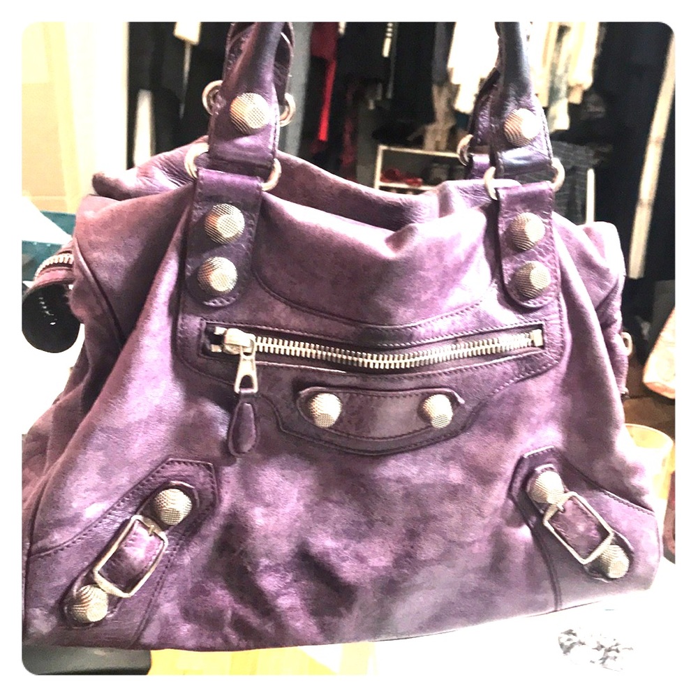 Balenciaga Plum Leather w/silver Motorcross 21 Bag